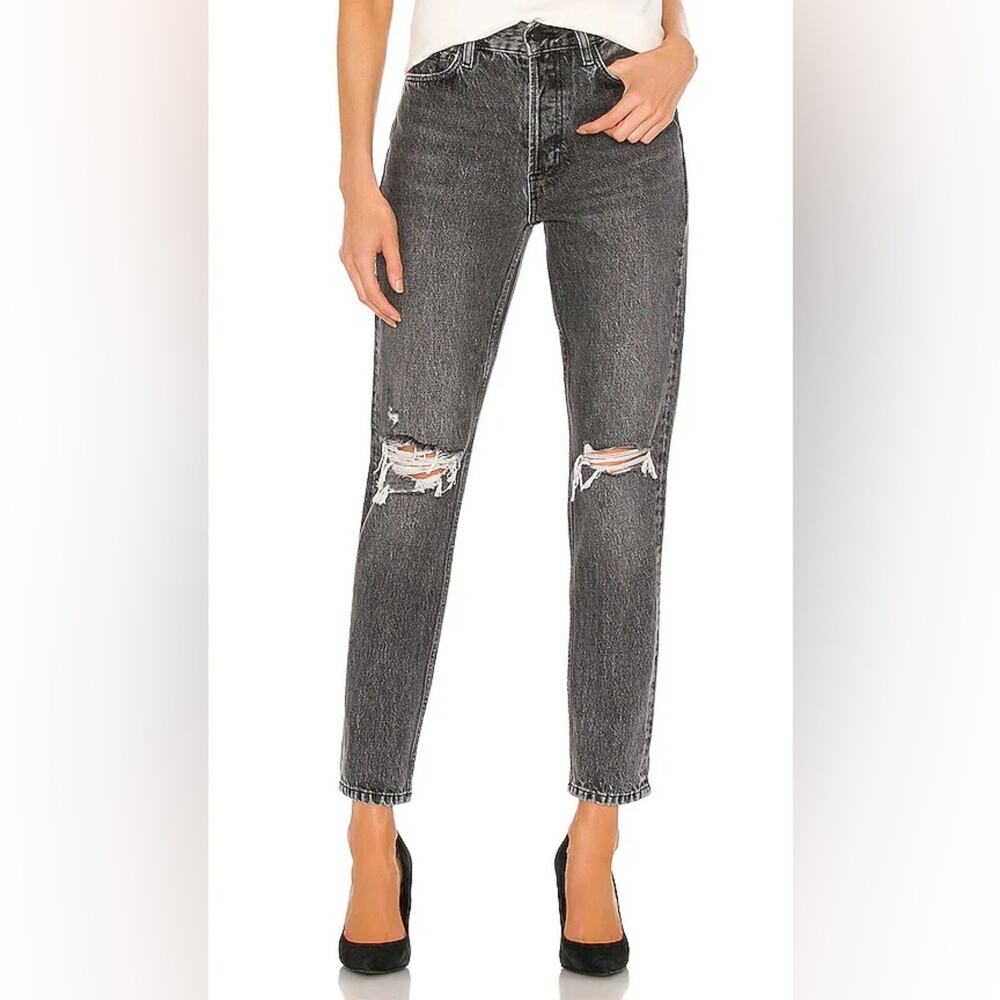 Anine Bing Brenda Jeans Women's High Waist Rip Slim Leg Jeans Grey  -  Size: 25